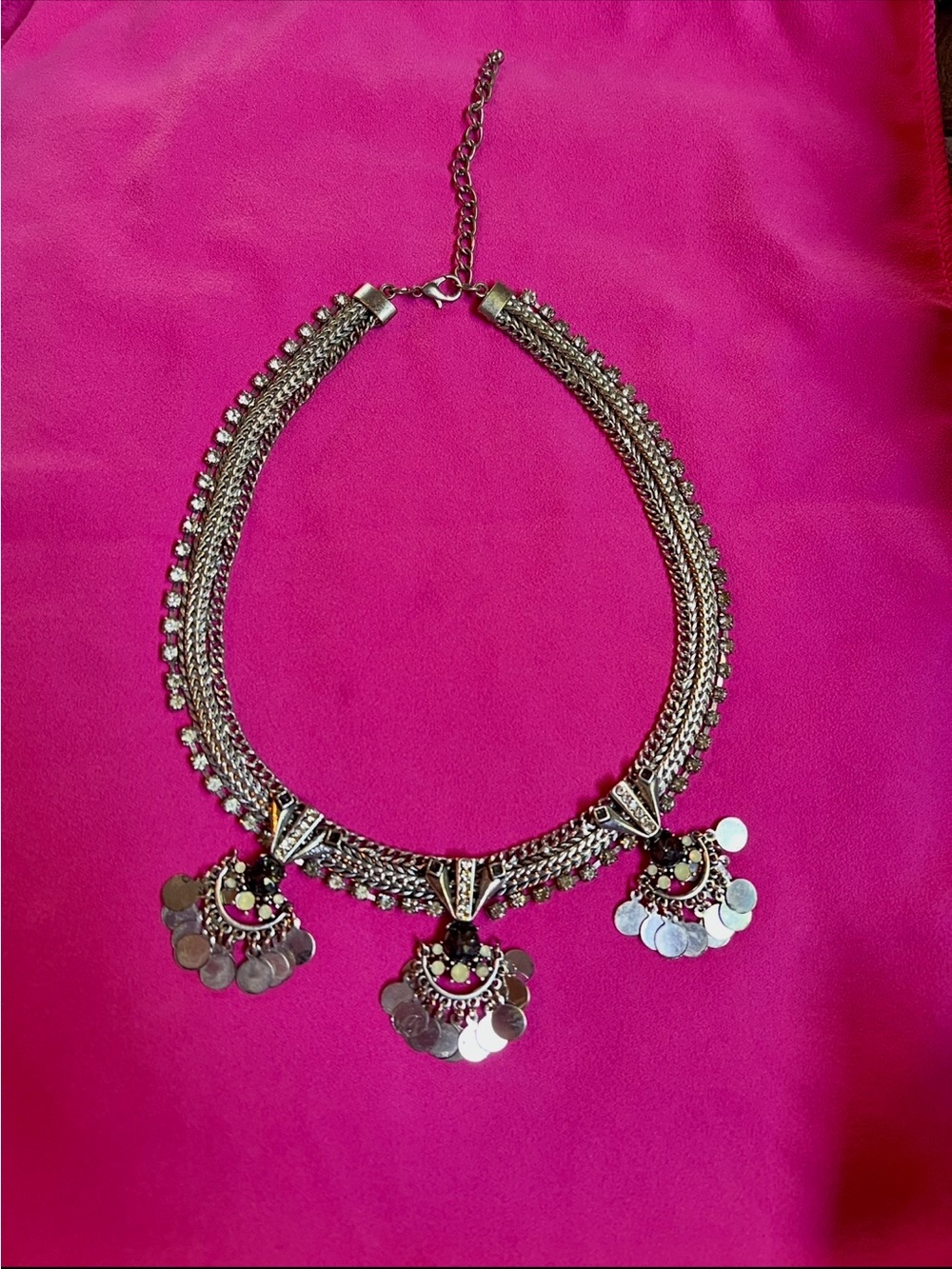 Silver-Tone Coin Cluster Statement Necklace - Women Jewelry - Picture 2 of 10